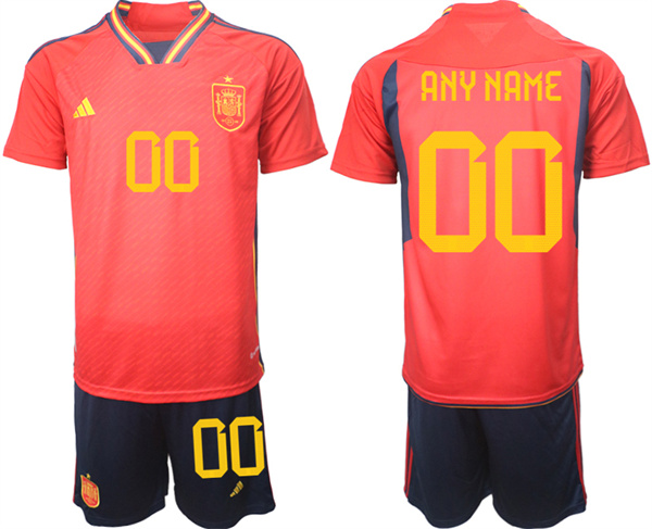 Men's Spain Custom Red Home Soccer Jersey Suit